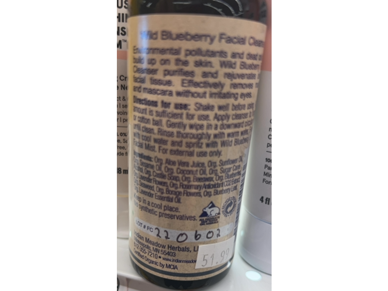 Indian Meadow Herbals Facial Cleanser, Wild Blueberry, 1.7 fl oz/50 mL