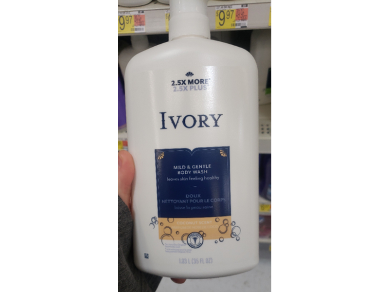 Ivory Mild & Gentle Body Wash, Coconut Scent, 35 fl oz/1.03 L