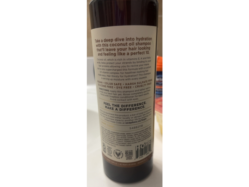 Soapbox Intensely Hydrating Shampoo, Coconut Oil, 16 fl oz/473 mL, Pack Of 3