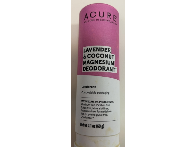 Acure Magnesium Deodorant, Lavender & Coconut, 2.1 oz/60 g