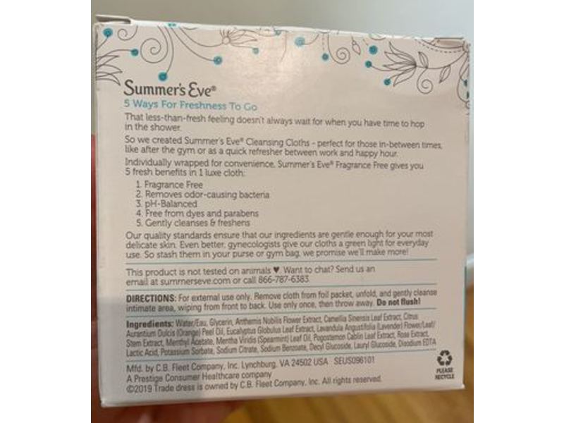 Summers Eve Cleansing Cloths, Fragrance Free,16 Count