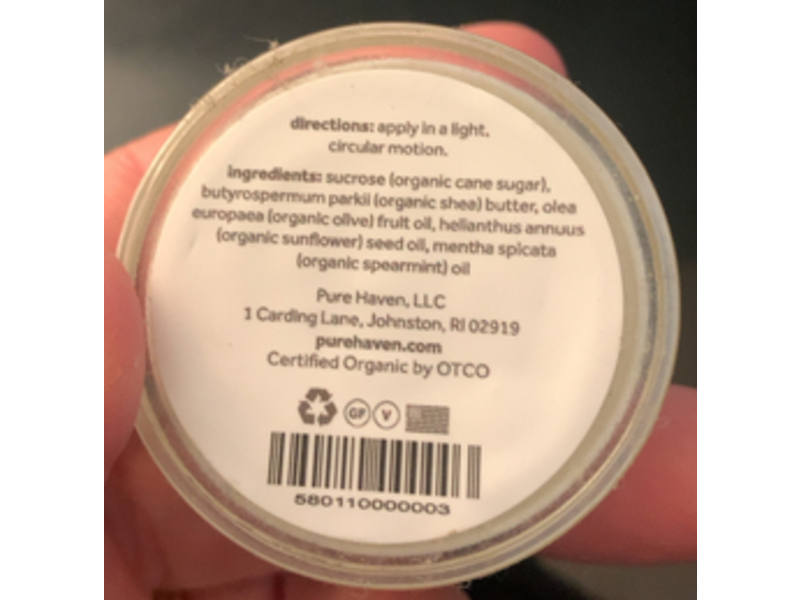 Pure Haven Sugar Lip Scrub, Cane Sugar & Spearmint, 0.28 oz/7.94 g