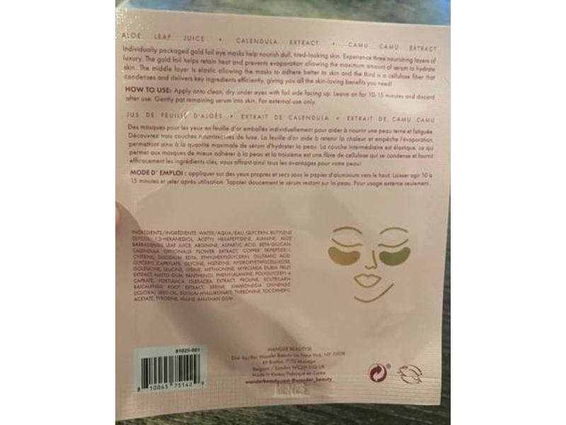 Wander Beauty Baggage Claim Gold Eye Masks, 0.14 oz/4 g, 1 Pair