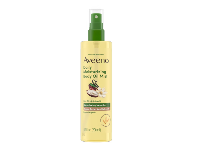 Aveeno Daily Moisturizing Body Oil Mist, Oat Oil + Jojoba Oil, Cocoa Butter Vanilla Scent, 6.7 fl oz/200 mL