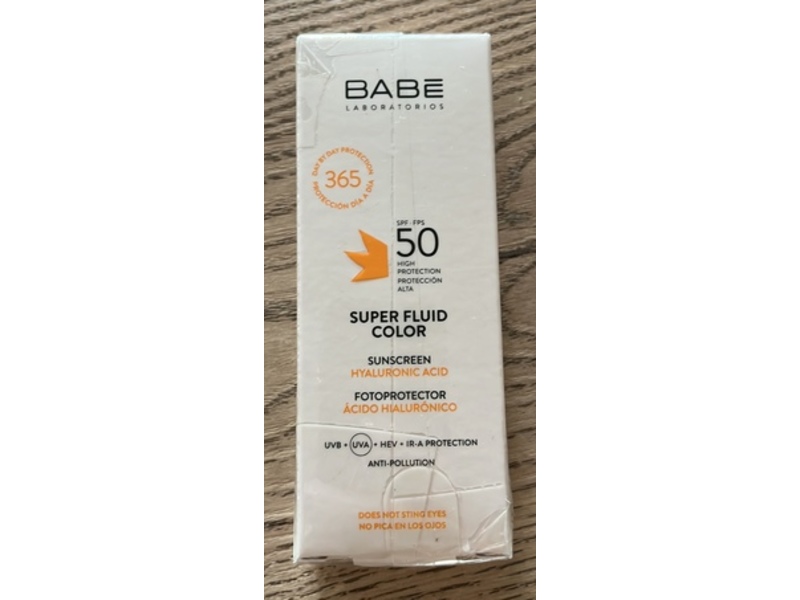 Babe Laboratorios Super Fluid Color Sunscreen, Hyaluronic Acid, SPF 50, 1.7 fl oz/50 mL