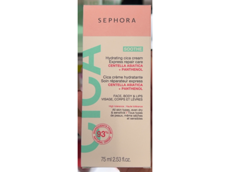 Sephora Soothe Hydrating Cica Cream, Centella Asiatica + Panthenol, 2.53 fl oz/75 mL