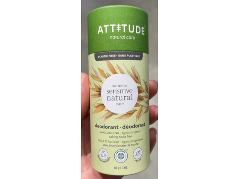 Attitude Sensitive Natural Care Deodorant, Oatmeal + Avocado Oil, 3 oz/85 g