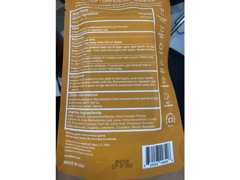 Touchland Power Mist Hydrating Hand Sanitizer, Spiced Pumpkin-Tini, 1 fl oz/30 mL