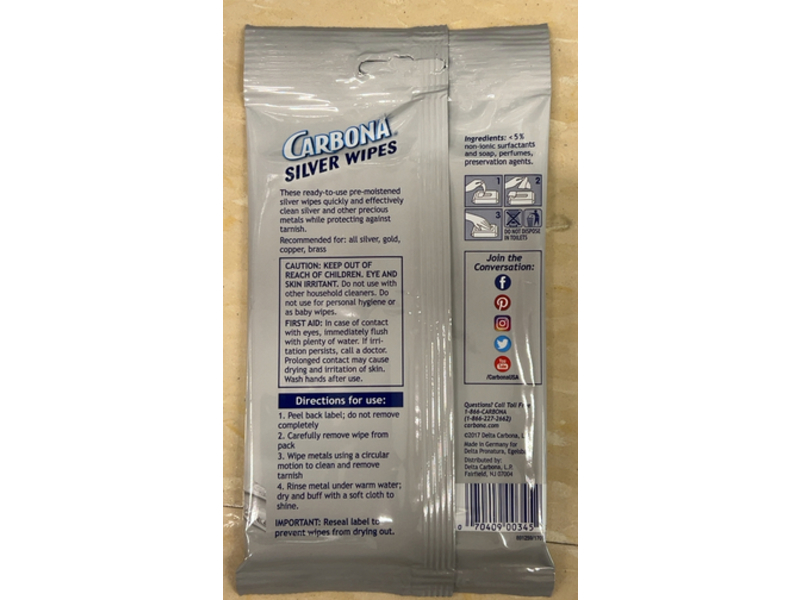 Carbona Silver Wipes, 12 Count
