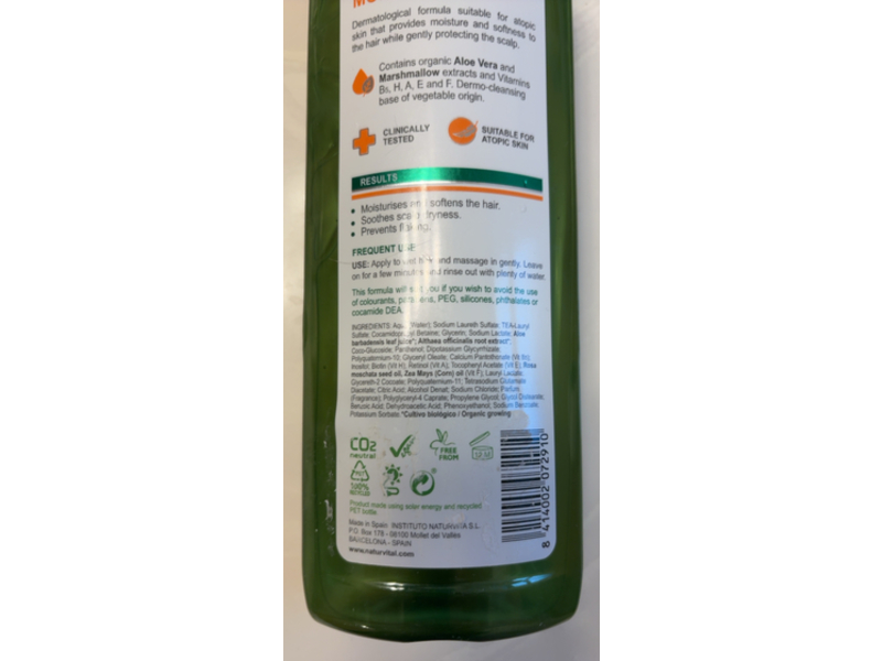 Natur Vital Sensitive Moisturizer Shampoo, Aloe Vera, 10.1 fl oz/300 mL