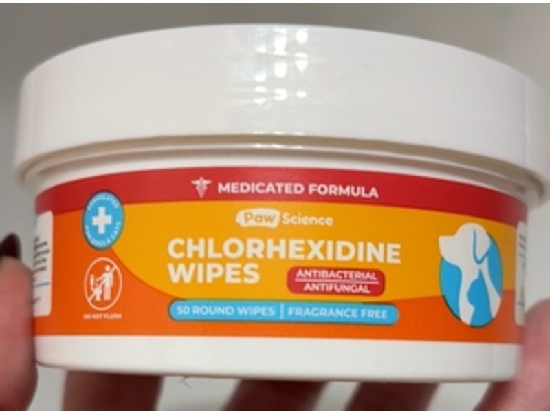 Paw Science Chlorhexidine Pet Wipes, Fragrance Free, 50 Count