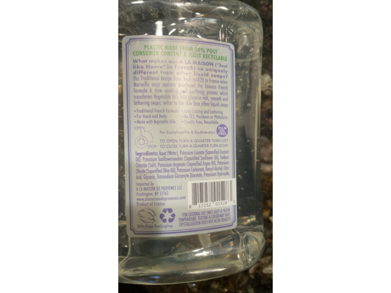 A La Maison De Provence Liquid Soap, Fragrance Free, 16.9 fl oz/500 mL