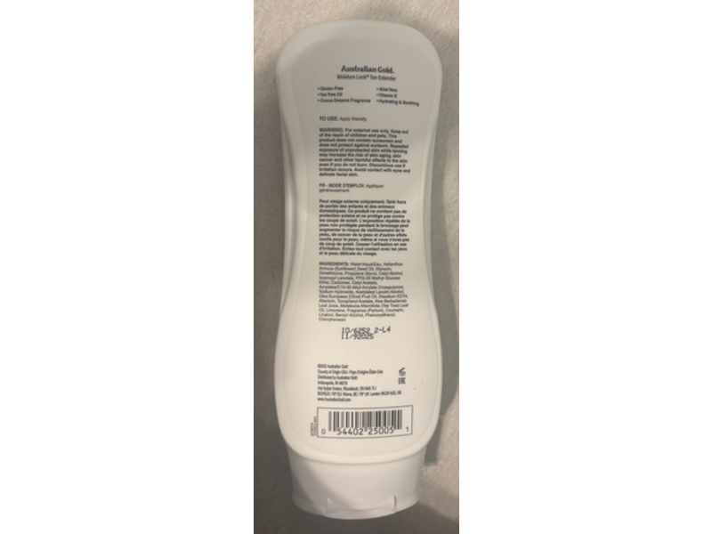 Australian Gold Moisture Lock Tan Extender Moisturizing Lotion, Aloe Vera Vitamin E, 8 fl oz/237 mL