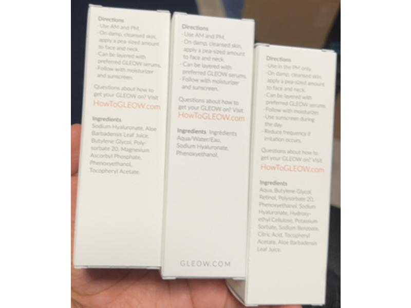 GLEOW Serum Set, Retinol + Hyaluronic Acid + Vitamin C & E, 2 fl oz/60 mL