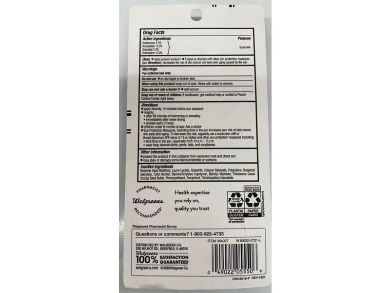 Walgreens 55 Sport Sunscreen Stick, Fragrance Free, 0.6 oz/ 17 g