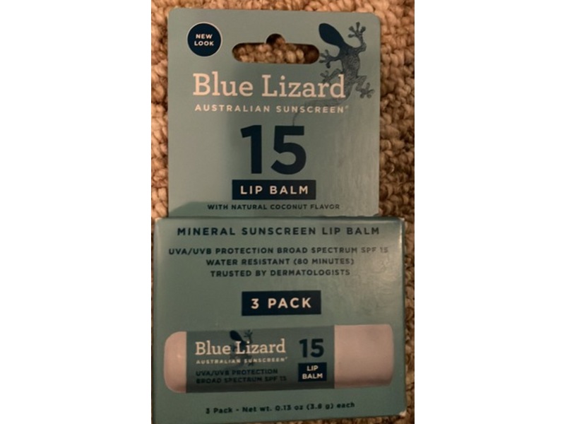 Blue Lizard Australian Sunscreen Lip Balm, SPF 15, Coconut, 0.13 fl oz/3.8 g, Pack Of 3