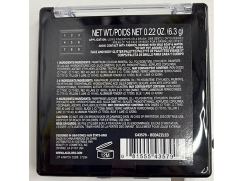 L.A. Colors 9 Color Glitter Eyeshadow Palette, Beautiful Bewitched, 0.22 oz/6.3 g