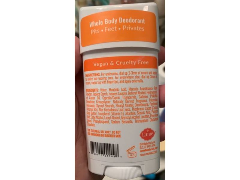 Lume Whole Body Deodorant, Clean Tangerine, 2.2 oz (62 g)