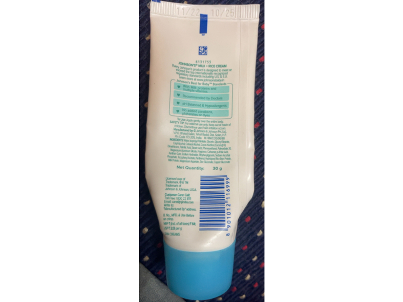 Johnson & Johnson Milk + Rice Cream, 30 g