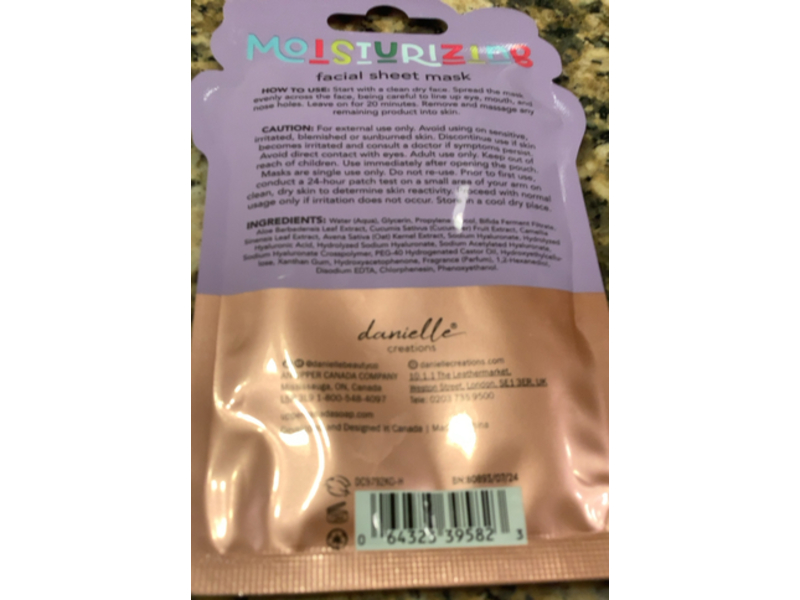 Danielle Creations Moisturizing Facial Sheet Mask, Cucumber+Green Tea, 0.88 oz/25 g