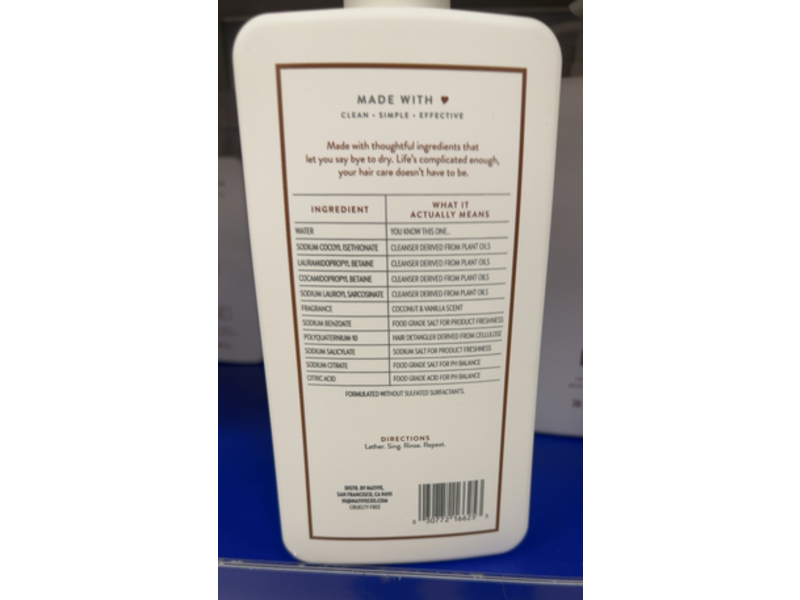 Native Hair Care Moisturizing Shampoo, Coconut & Vanilla, 36 fl oz/1.06 L