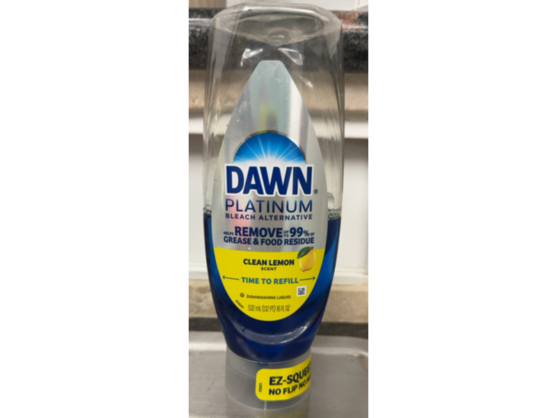 Dawn Platinum Dishwashing Liquid, Clean Lemon, 18 fl oz/532 mL
