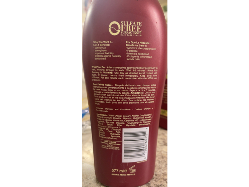 OGX 5 In 1 Frizz-Free + Keratin Smoothing Oil Conditioner, Argan Oil & Ceramides,19.5 fl oz/577 mL