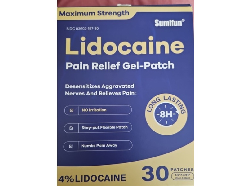 Sumifun Pain Relief Gel Patch, 4% Lidocaine, 30 Count