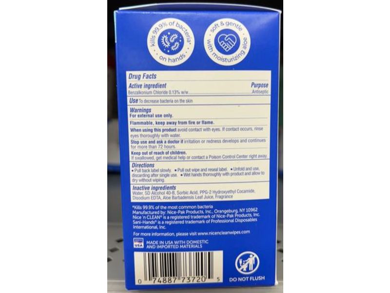 Nice N Clean Sani-Hands Antibacterial Hand Wipes, 80 Count, Pack Of 4
