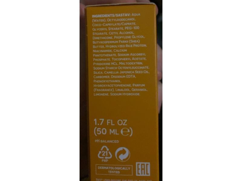 Ziaja Wake Me Up Face Cream, Vitamin C.B3 Niacinamide, 1.7 fl oz/50 mL