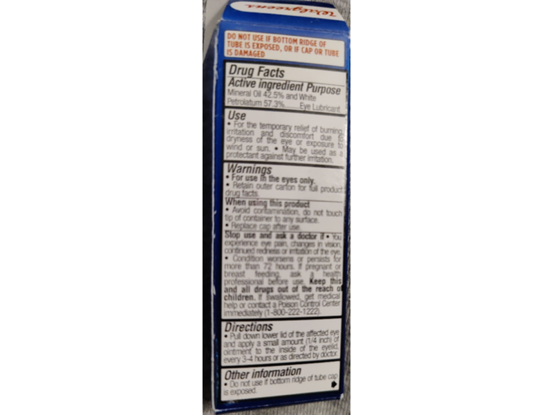 Walgreens Lubricant Eye Ointment, Preservation Free, 0.125 oz/3.5 g