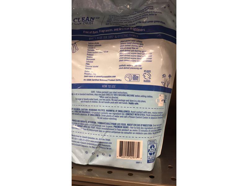 Seventh Generation Laundry Detergent Packs, Free & Clear, 45 Packets