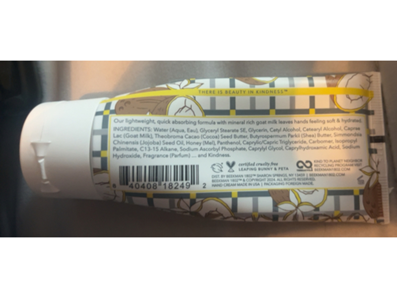 Beekman 1802 Goat Milk Hand Cream, Coconut Cream, 2 fl oz/59 mL