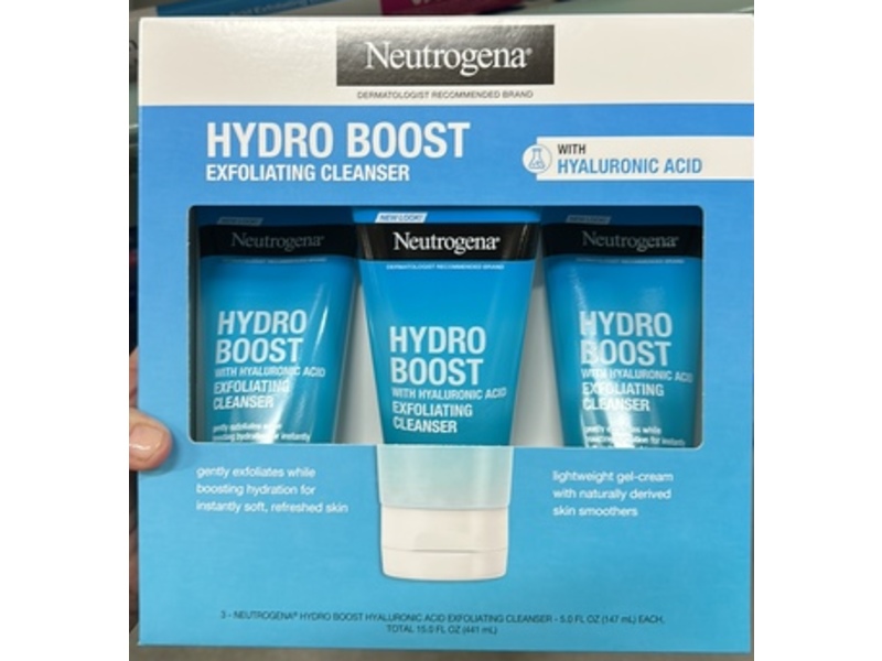 Neutrogena Hydro Boost Exfoliating Cleanser, Hyaluronic Acid, 5 fl oz/147 mL, Pack Of 3