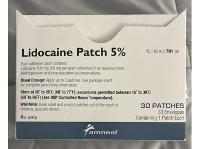 Lidocaine Patch 5%, 30 Count, Amneal (Rx)