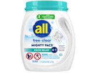 All 4 In 1 Free Clear Mighty Pacs Detergent Pacs, Odor Relief, 43.4 oz/1.23 kg, 56 Count - thumbnail 1