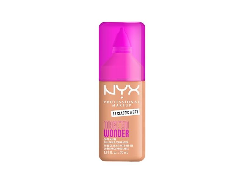Nyx Make 'Em Wonder Soft Matte Foundation, 11 Classic Ivory, 1.01 fl oz/30 mL