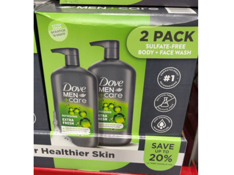 Dove Men + Care Body & Face Wash, Extra Fresh, 30 fl oz, Pack Of 2