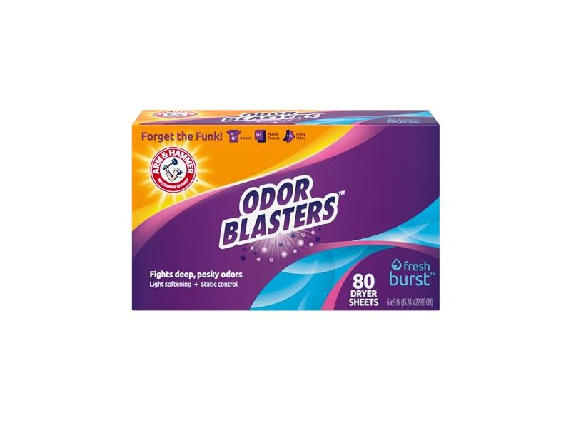 Arm & Hammer Odor Blasters Dryer Sheets, Fresh Burst, 80 Count