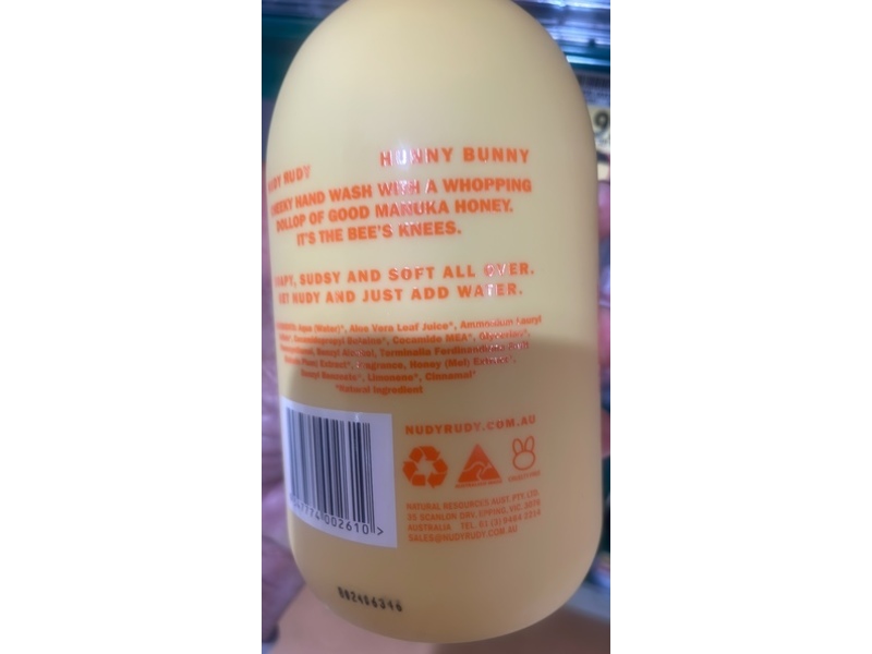 Nudy Rudy Hunny Bunny Soothing Hand Wash, Manuka Honey, 16.9 fl oz/500 mL