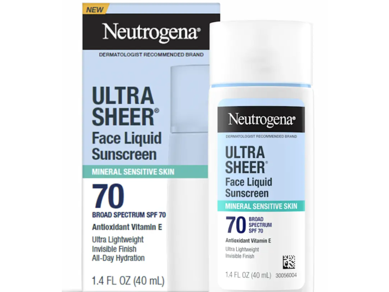 Neutrogena Ultra Sheer Face Liquid Sunscreen, SPF 70, 1.4 fl oz/40 mL