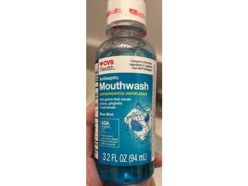 CVS Health Antiseptic Mouthwash, Blue Mint, 3.2 fl oz/94 mL