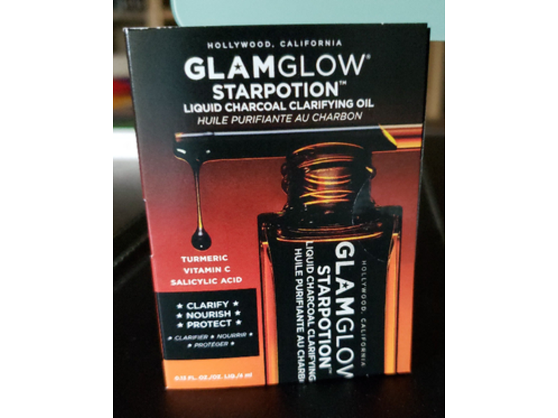 GlamGlow Starpotion Liquid Charcoal Clarifying Oil, Turmeric Vitamin C, 0.13 fl oz/4 ml