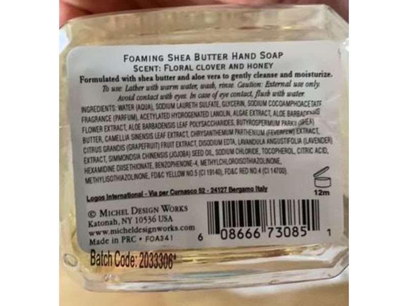 Michel Design Works Foaming Hand Soap, Honey & Clover, 17.8 fl oz/530 mL