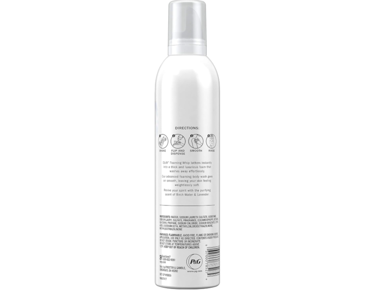 Olay Foaming Whip Body Wash, Birch Water & Lavender, 10.3 oz/293 g