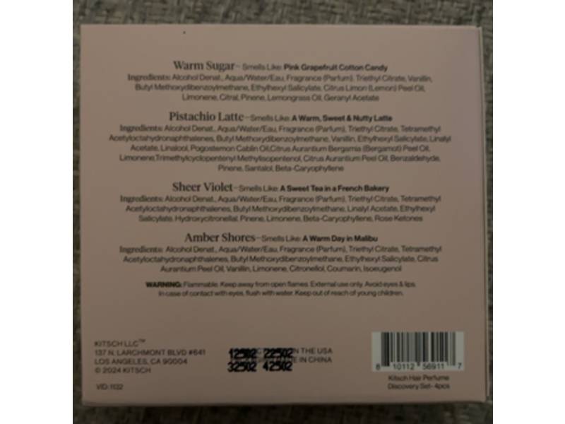 Kitsch Hair Perfume Discover Set, Warm Sugar + Pistachio Latte + Sheer Violet & Amber Shores, 0.05 fl oz/1.5 mL