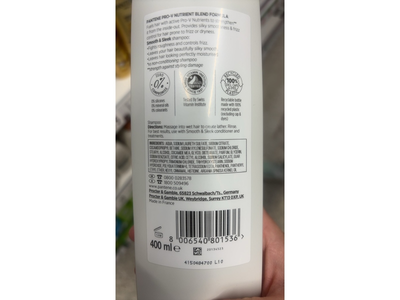 Pantene Smooth & Sleek Shampoo, 400 mL