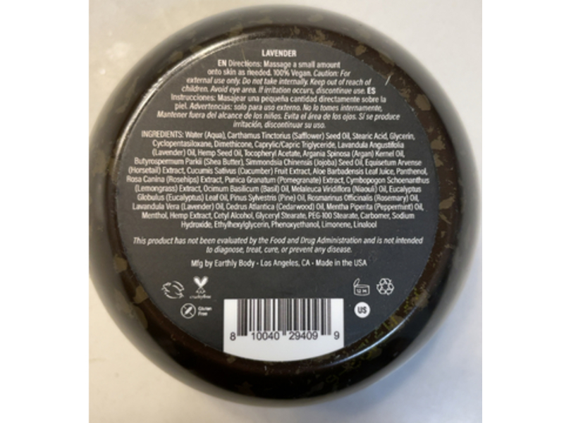 Earthly Body Hemp Daily Ultimate Strength Intensive Cream, Lavender, 5 oz/142 g