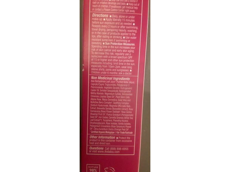 Andalou Naturals 1000 Roses Color + Correct, SPF 30, Sheer Tan, Rose Stem Cells, 2 fl oz/58 mL