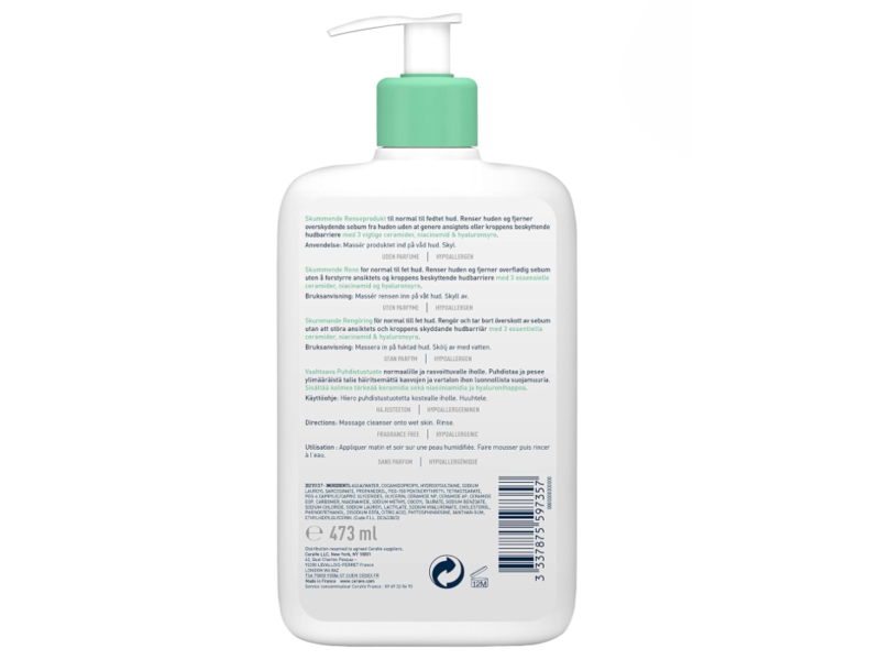 CeraVe Foaming Cleanser, Normal To Oily Skin, Fragrance Free, 16 fl oz/473 mL